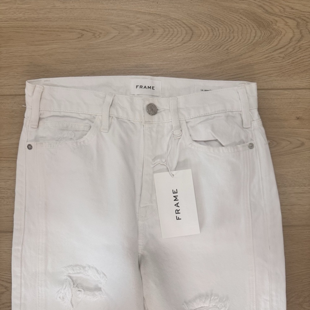 Frame Le Jane Jeans Women's 26 Cream Denim High Rise Frayed Hem Wide-Leg NWT$278 - Picture 5 of 13